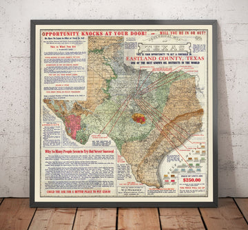 Rare Old Geological Map of Texas, 1921 - Eastland County Oil Boom Investment Chart