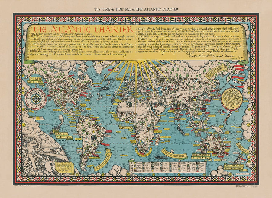 The Atlantic Charter por Max Gill, 1942 - World War 2 United Nations Wall Chart