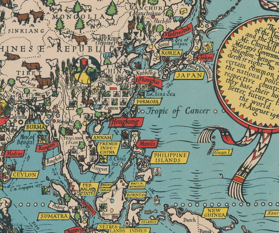 The Atlantic Charter por Max Gill, 1942 - World War 2 United Nations Wall Chart