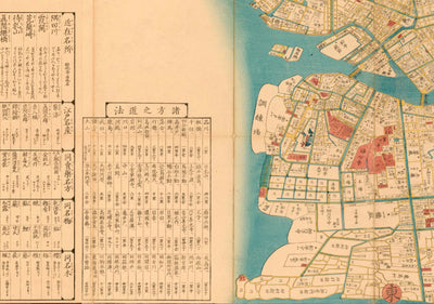 Ancienne carte de Tokyo en 1860 par Mohe Subaraya - Yokohama, Kawasaki, Chiba, Minato, Shinjuku