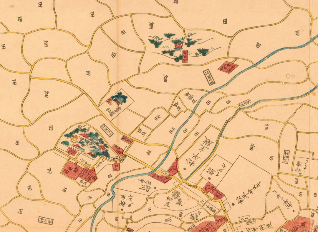 Old Map of Tokyo in 1860 by Mohe Subaraya - Yokohama, Kawasaki