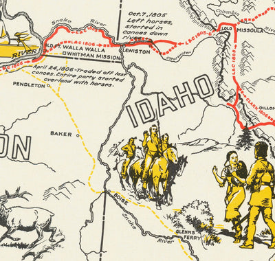 Alte Karte von Lewis & Clark Expedition - Corps of Discovery, Oregon Trail, Mormonen, Pony Express, Louisiana Kauf