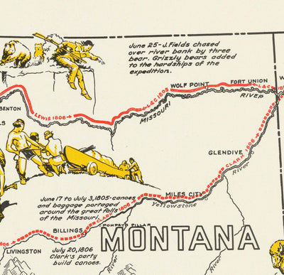 Alte Karte von Lewis & Clark Expedition - Corps of Discovery, Oregon Trail, Mormonen, Pony Express, Louisiana Kauf