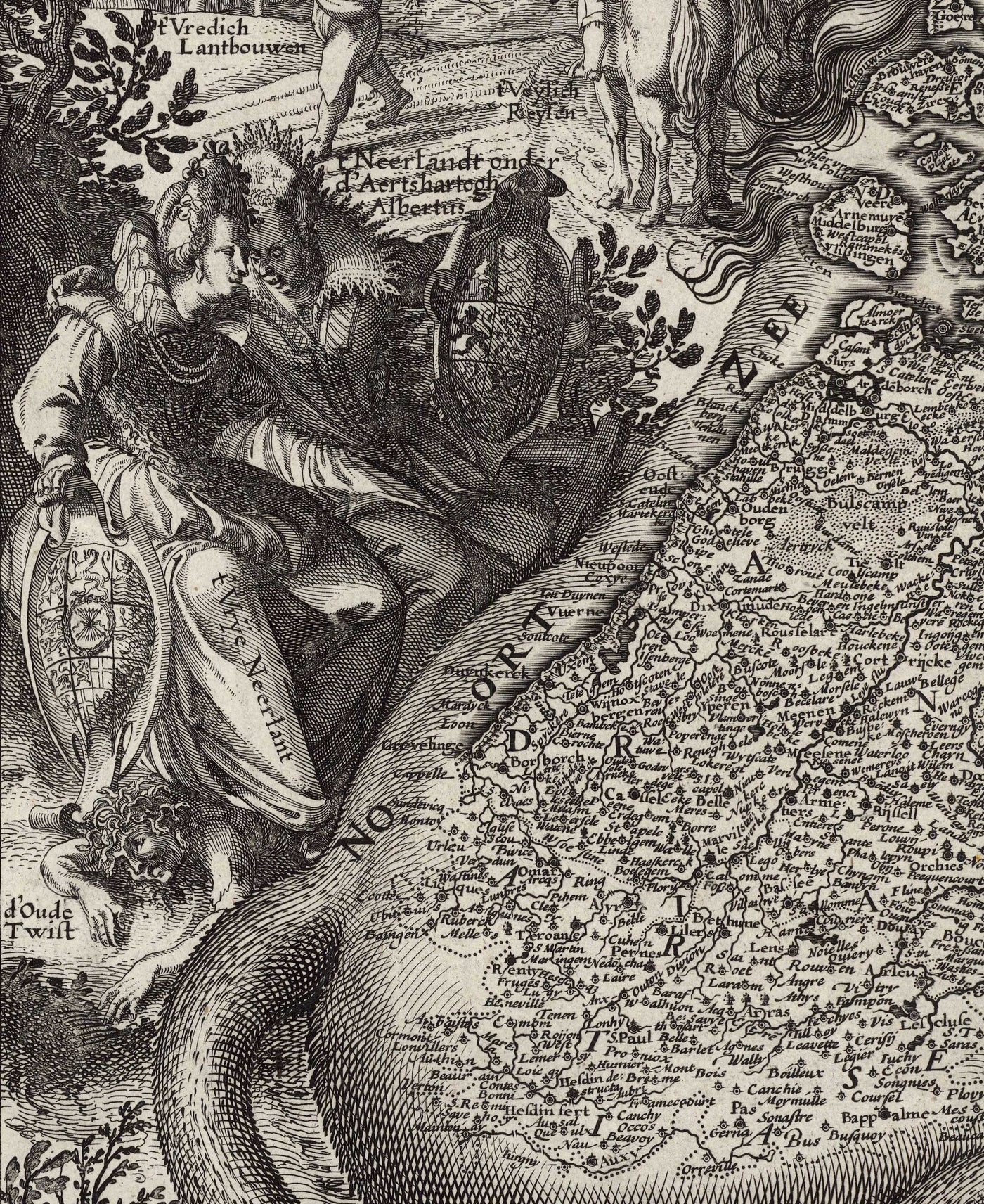 Old Leo Belgicus Map of the Low Countires in 1611 by C. Janszoon Visscher - Netherlands, Belgium, Brussels, Amsterdam, Genk