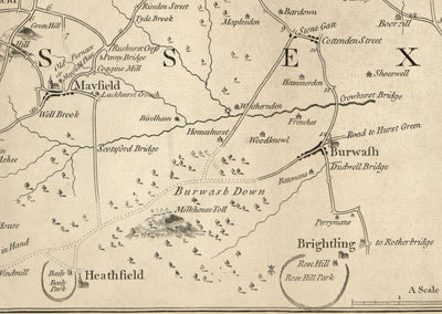 Antiguo mapa de Tunbridge Wells y 14 millas a la redonda por Jasper Sprange, 1802 - Kent, East Sussex