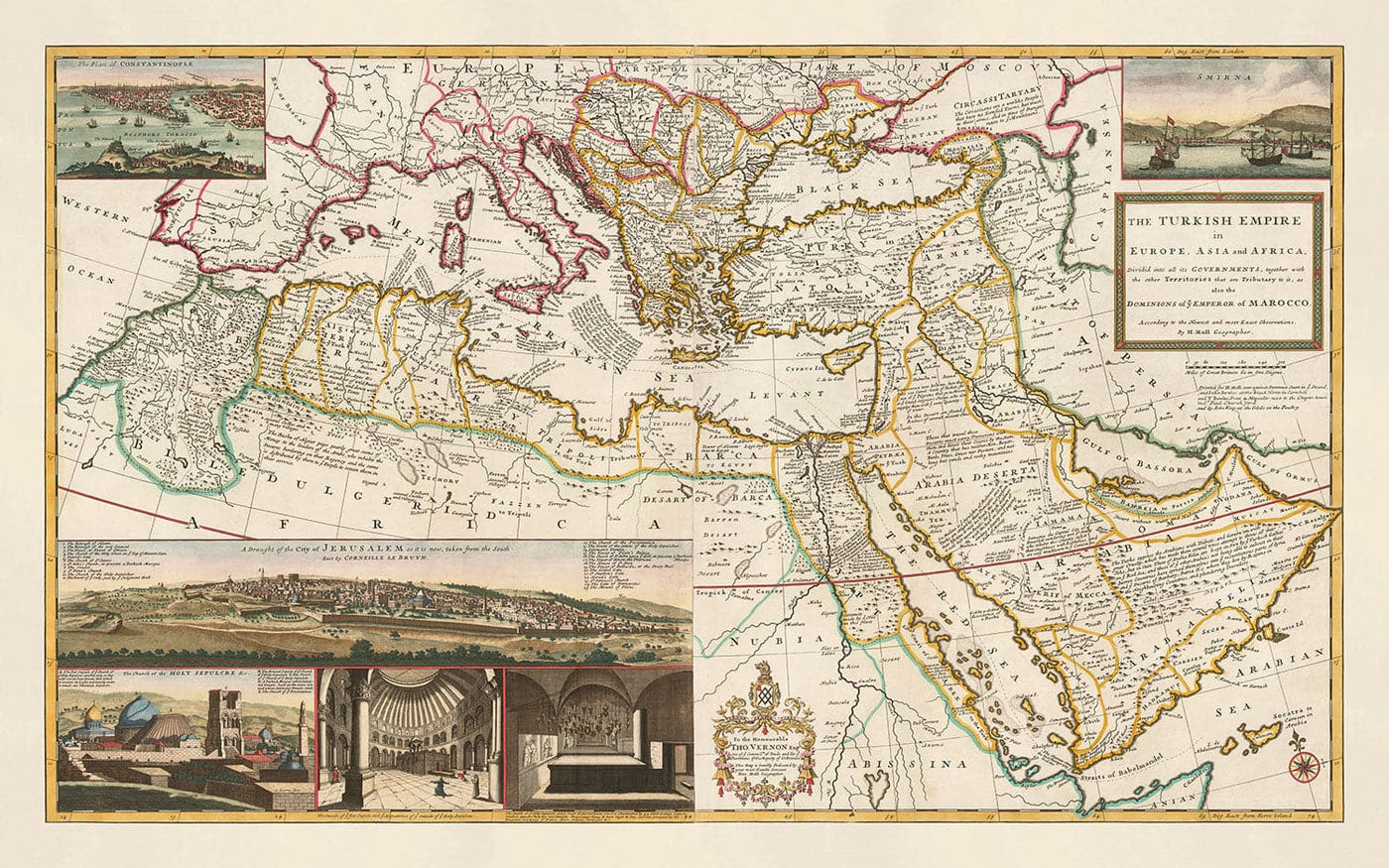 Ancienne carte de Ottoman Empire, 1714 par Herman Moll - Empire turc - Europe du Sud, Afrique du Nord, Balkans, Moyen-Orient