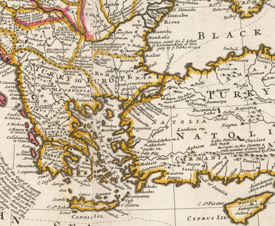 Viejo Mapa del Imperio Otomano, 1714 por Herman Moll - Imperio turco - Europa del Sur, África del Norte, Balcanes, Medio Oriente