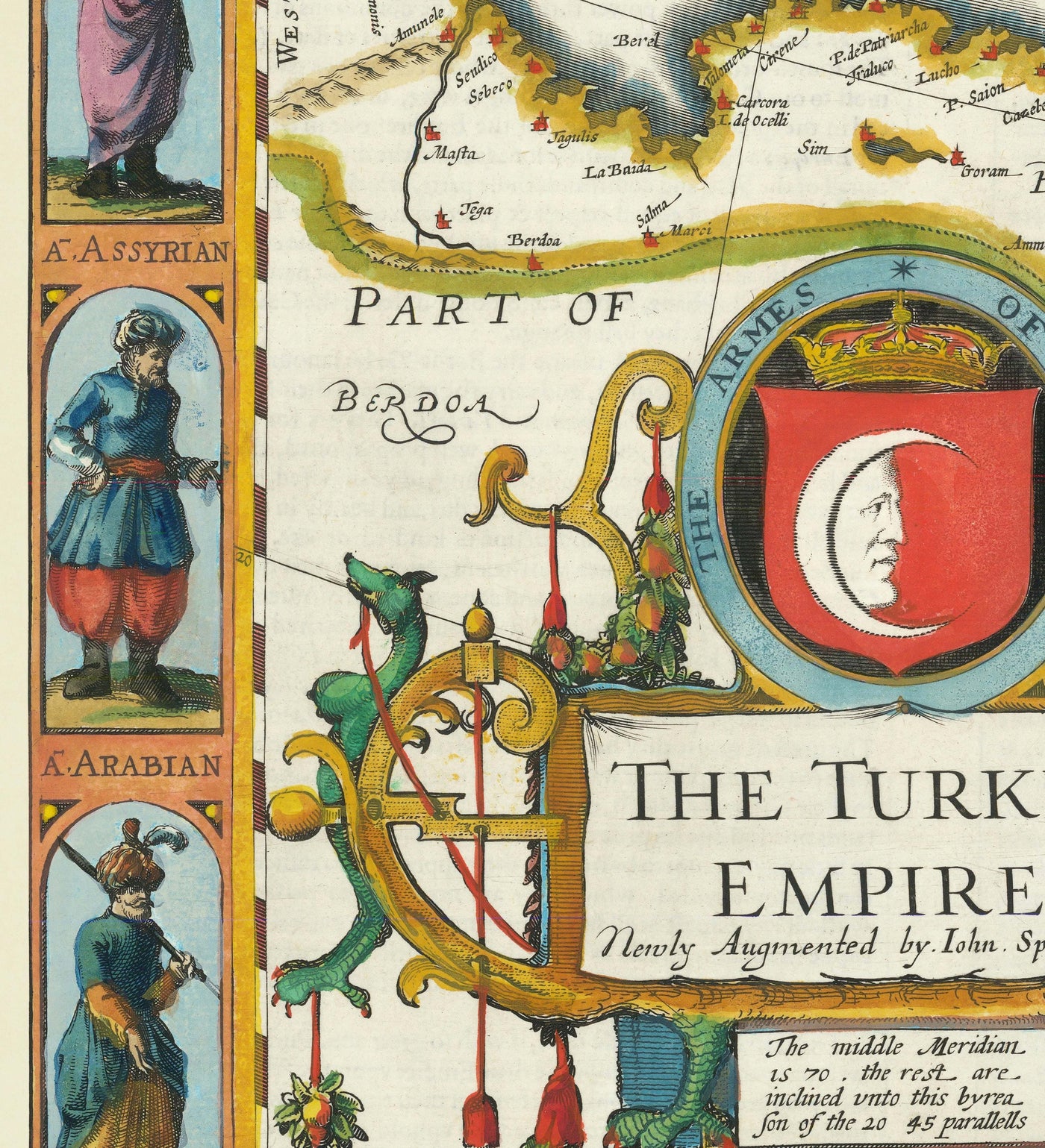 Viejo Mapa del Imperio Turco / Otomano por John Speed, 1627 - Turquía, Balcanes, Grecia, Irán, Egipto, Siria
