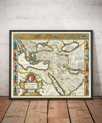 Alte Karte des Türkischen / Osmanischen Reiches von John Speed, 1627 - Türkei, Balkan, Griechenland, Iran, Ägypten, Syrien 