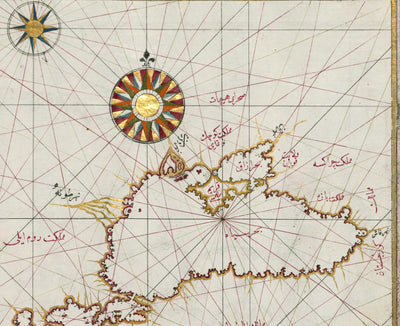 Alte arabische Karte von Europa im Jahr 1525 von Piri Reis - Frankreich, Spanien, Vereinigtes Königreich, Türkei, Deutschland