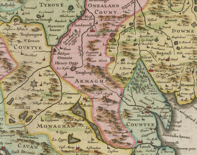 Ancienne Carte de Ulster, Irlande du Nord en 1665 par Joan Blaeu - Belfast, Derry, Comté Antrim & Down, Eire