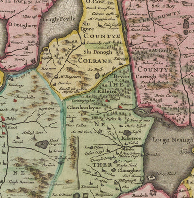 Viejo Mapa de Ulster, Irlanda del Norte en 1665 por Joan Blaeu - Belfast, Derry, Condado Antriment & Down, Eire