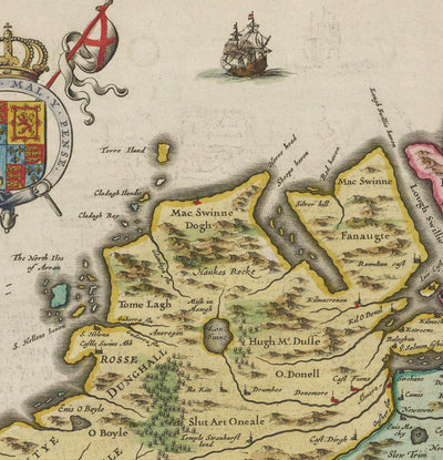 Old Map of Ulster, Northern Ireland in 1665 by Joan Blaeu - Belfast, Derry, County Antrim & Down, Eire