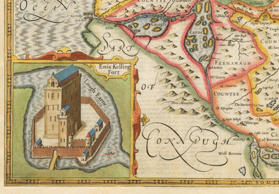 Mapa antiguo de Ulster, Irlanda del Norte en 1611 por John Speed ​​- Belfast, Derry, Condado Antriment & Down