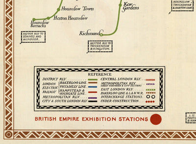 Alte Londoner U-Bahn-Rohrkarte, 1923 - Oxford Circus, Piccadilly, zentrale Linie