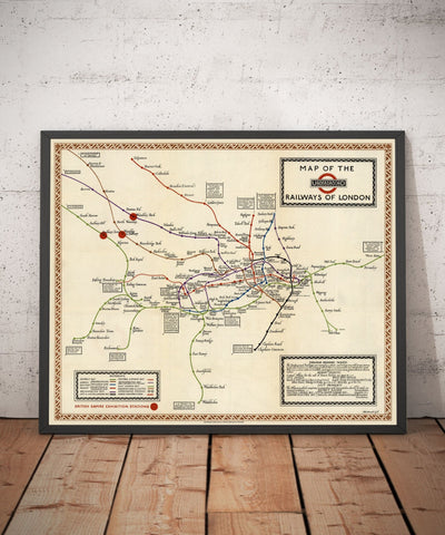 Mapa de tubos subterráneos antiguos de Londres, 1923 - Oxford Circus, Piccadilly, línea central