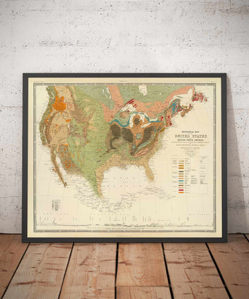 Old Geology Map of the USA and Canada by Rogers & Johnston, 1856 - Geological Chart of America