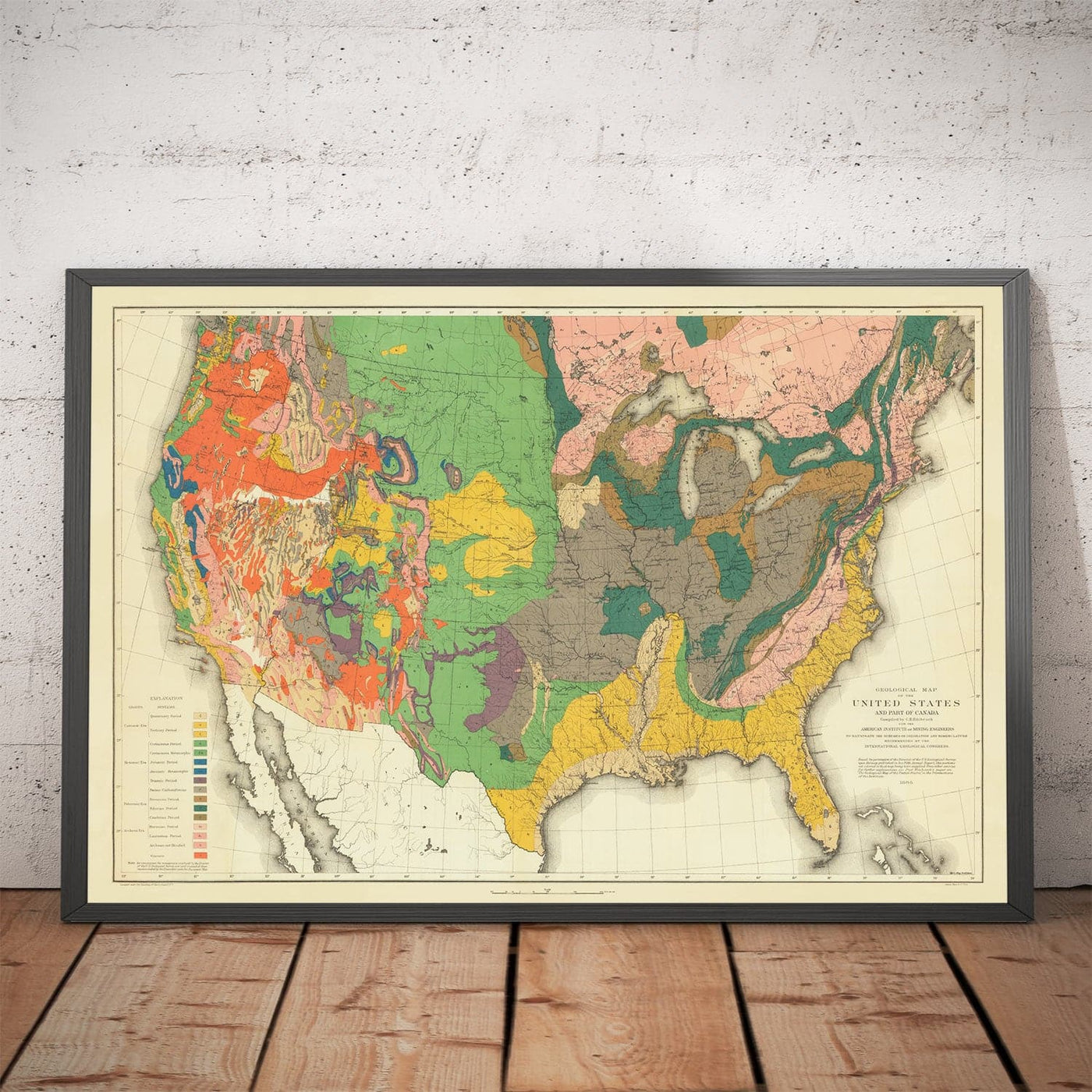 Seltene alte Geologie-Karte von USA & Kanada, 1886 von Charles Henry Hitchcock