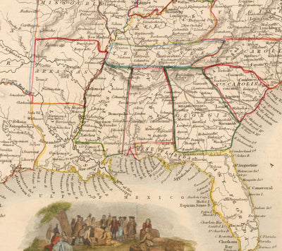 Alte Karte der USA, 1851 von Tallis & Rapkin - Großes Texas, West- und Missouri-Territorium, seltsame Grenzen
