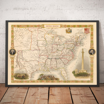 Alte Karte der USA, 1851 von Tallis & Rapkin - Großes Texas, Westliches und Missouri-Territorium, seltsame Grenzen 