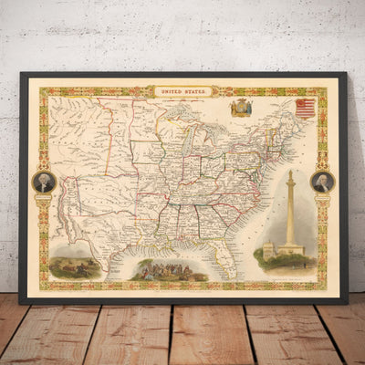 Alte Karte der USA, 1851 von Tallis & Rapkin - Großes Texas, West- und Missouri-Territorium, seltsame Grenzen