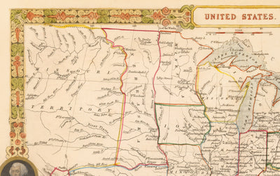 Ancienne carte des États-Unis, 1851 par Tallis & Rapkin - Grand Texas, Territoire Western et Missouri, Borders étranges