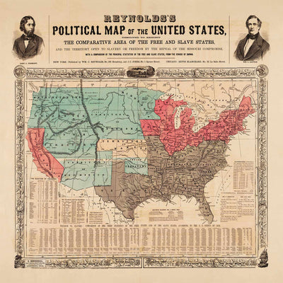 Alte politische Karte der USA, 1856 - Amerikanischer Bürgerkrieg frei vs. Schieferzustände, North vs. Süd - Missouri Kompromisse