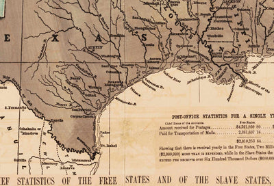Mapa político antiguo de los Estados Unidos, 1856 - Guerra civil estadounidense Free vs. States Slate, North vs. South - Missouri Compromise