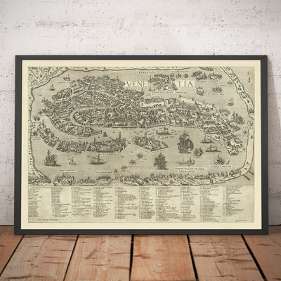 Seltene alte Karte von Venedig, 1570 von Claudio Duchetti - San Giorgio Maggiore, Giudecca, Grand Canal, Handelsschiffe