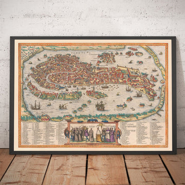 Mappa molto antica di Venezia, 1572 di Georg Braun - Venezia, Murano, Burano, Giudecca, Laguna Veneta 