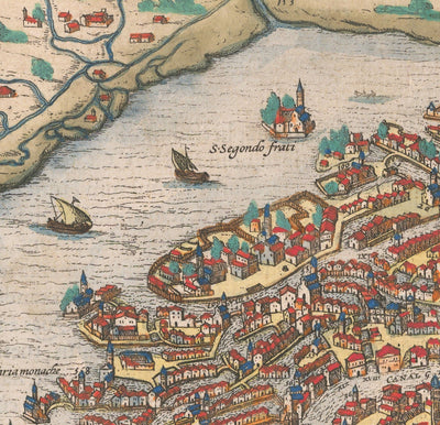 Sehr alte Karte von Venedig, 1572 von Georg Braun - Venezia, Murano, Burano, Giudecca, Venezianische Lagune