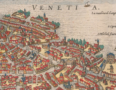 Very Old Map of Venice, 1572 by Georg Braun - Venezia, Murano, Burano, Giudecca, Venetian Lagoon