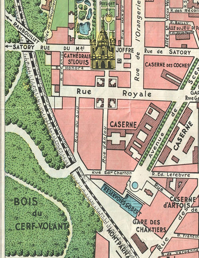 Alte Karte des Schlosses und der Gärten von Versailles, 1920 von Leconte - Paris, Grand Canal, König Ludwig XIV, XV, XVI
