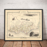 Alte Karte von Victoria, Australien von Tallis & Rapkin, 1851 - Melbourne, Geelong, Bourke, Grant, Evelyn Counties 