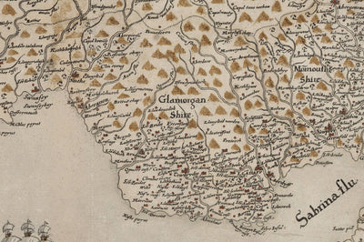 Mapa antiguo de Gales, Cymru de Christopher Saxton en 1580 - primer mapa preciso de Gales