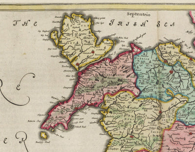 Rare carte ancienne du Pays de Galles par Jean Blaeu, 1645 - tirée du Theatrum Orbis Terrarum Sive Atlas Novus