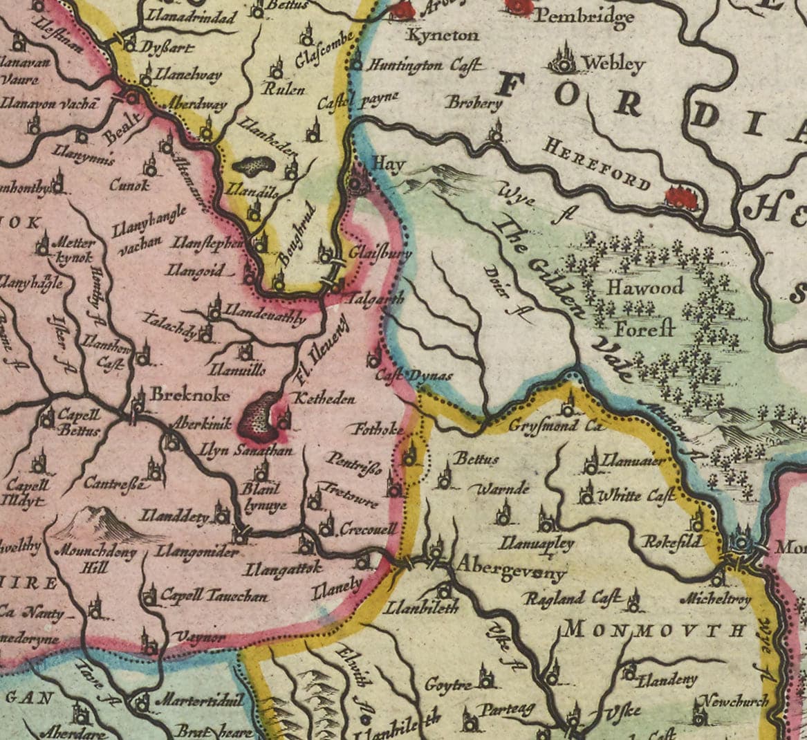 Rare carte ancienne du Pays de Galles par Jean Blaeu, 1645 - tirée du Theatrum Orbis Terrarum Sive Atlas Novus