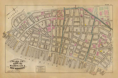 Old Map of Financial District & Civic Center, 1879 - Manhattan Wards, Wall St, Fulton St, East River, City Hall, Courthouse, Treasury