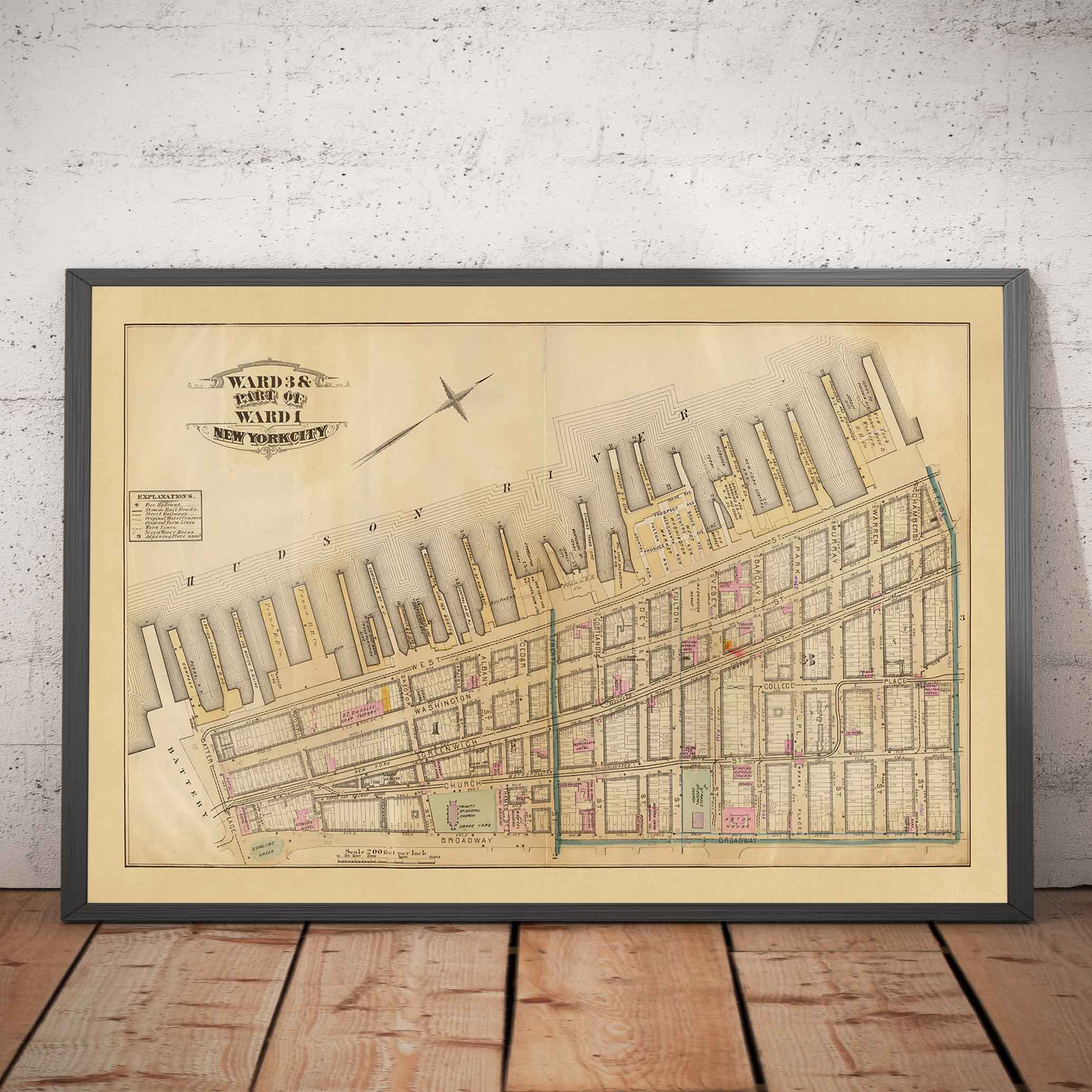 Old Map of Battery Park City &amp; Tribeca, 1879 - Downtown Manhattan Ward – The Unique Maps Co.