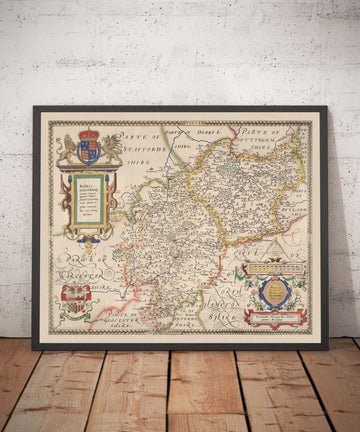 Alte Karte von Warwick - Leicester 1579, von Christopher Saxton - Birmingham, Coventry, Solihull, Nuneaton 
