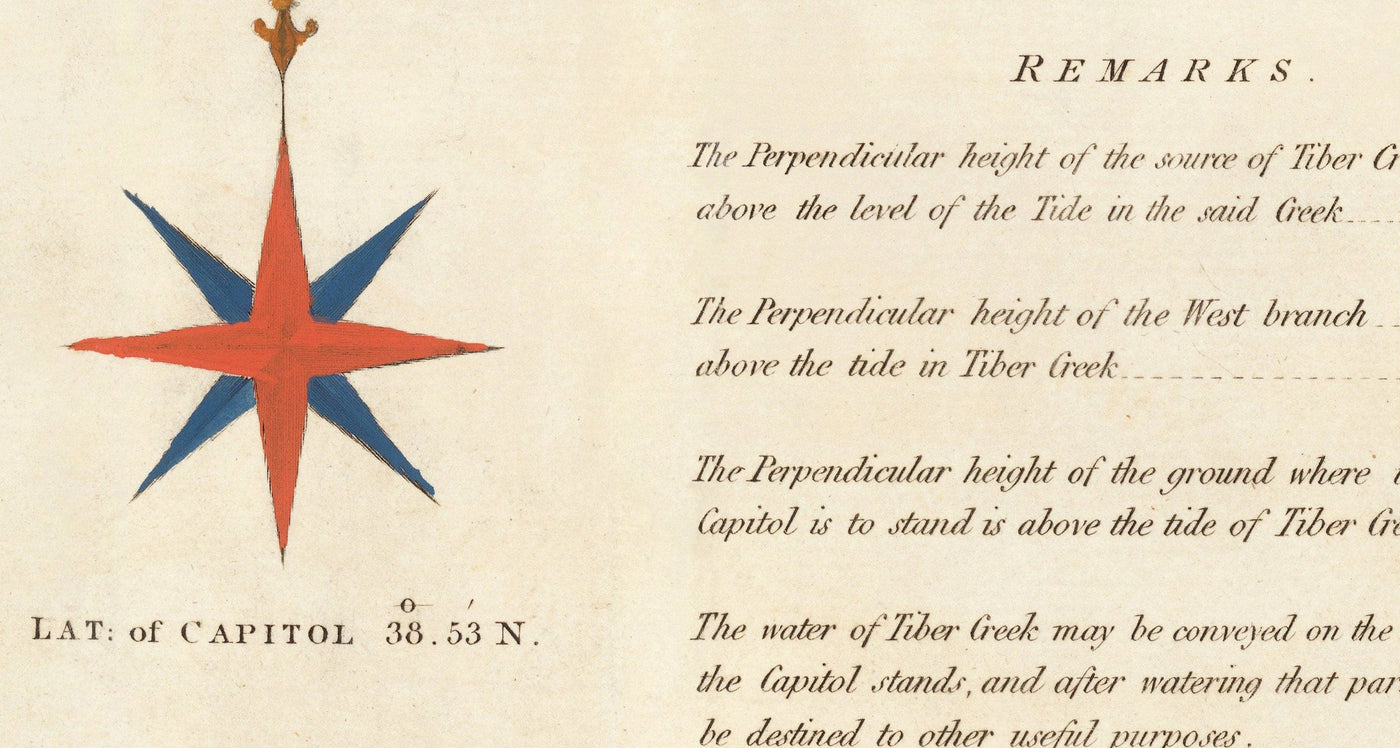 Très ancienne carte de Washington DC, 1795 de John Russell - Georgetown, Maison-Blanche, Capitole, Maison-Blanche, Plan de la ville