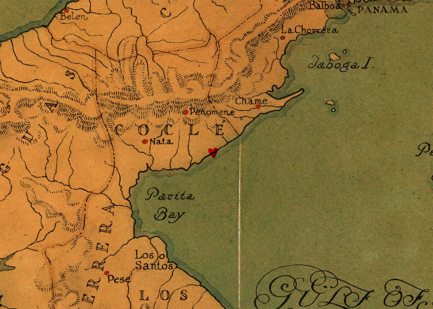 Old Map of the Panama Canal, 1930 par Tripp - Panama City, Gatun, Bocas del Toro, îles Pearl, Baquete, Isla del Rey - cadeau sans cadre encadré