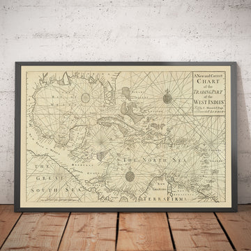 Old West Indies Navigation Chart, 1730 by Page & Mount - Bahamas, Gulf of Mexico, Central America