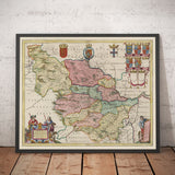 Old Map of West Yorkshire, 1665 by Joan Blaeu - York, Bradford, Sheffield, Leeds, Huddersfield, Halifax, Wakefield