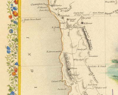 Old Map of Western Australia, 1851 par Tallis & Rapkin - Swan River British Colony, Perth, Peel, Bunbury, Fremantle