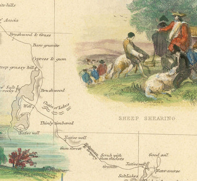 Old Map of Western Australia, 1851 par Tallis & Rapkin - Swan River British Colony, Perth, Peel, Bunbury, Fremantle