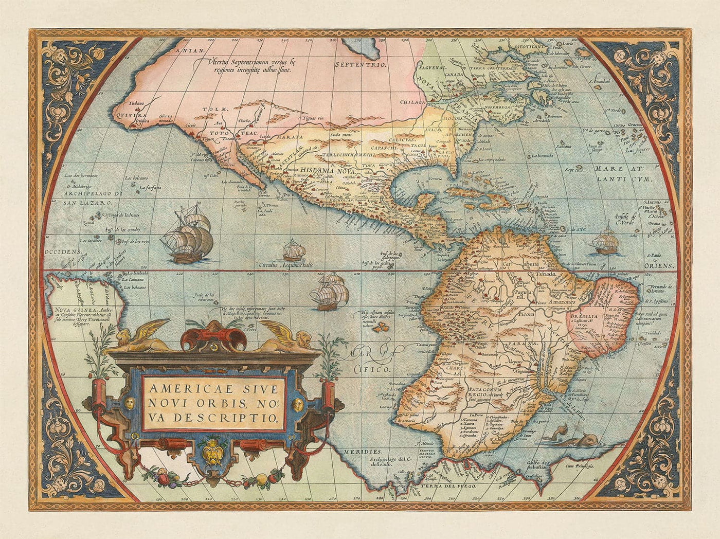 Ancienne carte North & South America 1572 - Première carte de l'hémisphère occidental de Abraham Ortelius