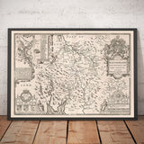 Old Monochrome Map of Westmorland, 1611 by John Speed - Lake District, Cumbria, Kendal, Windermere, Grasmere