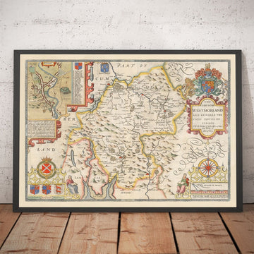 Viejo Mapa de Westmorland, 1611 de John Speed ​​- Lake District, Cumbria, Kendal, Windermere, Grasmere