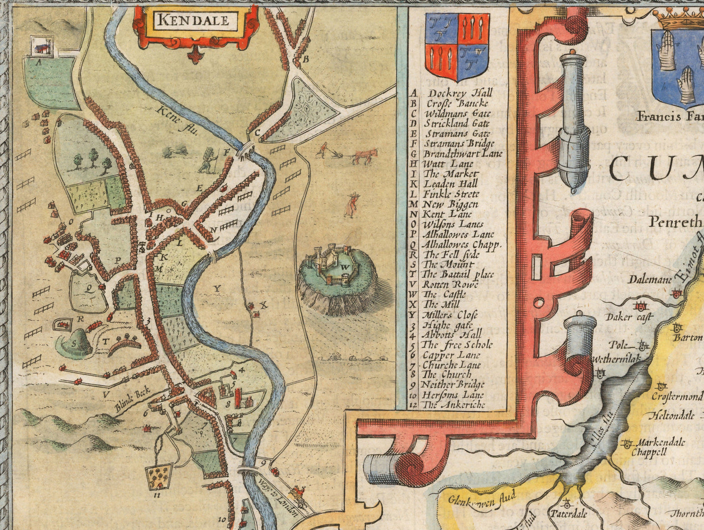 Viejo Mapa de Westmorland, 1611 de John Speed ​​- Lake District, Cumbria, Kendal, Windermere, Grasmere